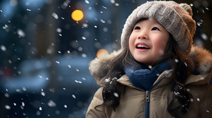 雪を見て喜ぶ子供 | generative AI