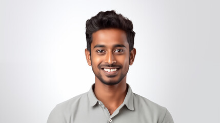 cheerful young Indian man,  white background, smiling portrait