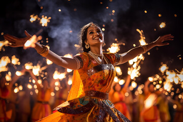 Joyous and lively dance performances that often take place during Diwali celebrations  - obrazy, fototapety, plakaty