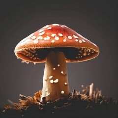 Fly Agaric red and white poisonous mushroom or toadstool background in the forest