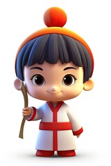 Asian traditional cartoon boy, 3D render style. AI Generated.