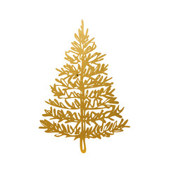 Christmas tree hand drawn illustrations. Golden. Vector. - 675343455