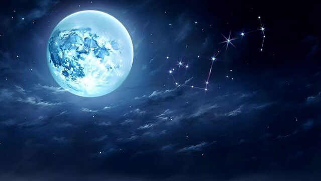 sky with moon and stars, seamless looping video background animation, cartoon anime style