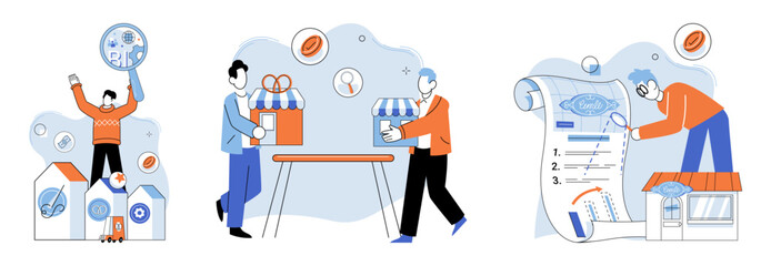 Small business. Vector illustration. The small business metaphor highlights dedication and determination required to overcome challenges Creativity drives small businesses to develop unique products