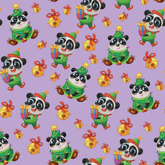 Obraz premium Pattern panda lollipop snow green Christmas 