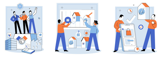 Business Association. Vector illustration. The business association metaphor visualizes interdependence and interconnectedness business relationships Diplomacy plays crucial role in negotiating