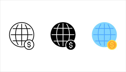 Global finance line icon set. linear style sign for mobile concept and web design. vector illustration on white background