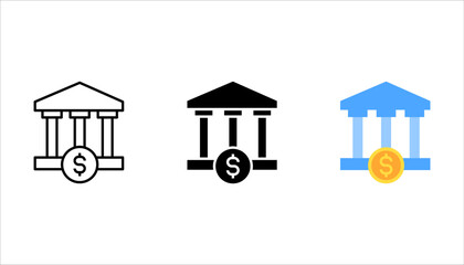 Bank building icon set. Online banking, finance, vector illustration on white background