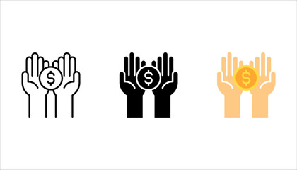 Dollar in hand icon set. Save money icon set. vector illustration on white background