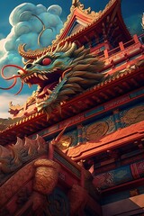 Fototapeta premium Celebration Chinese new year in China town. AI Generated.