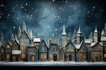 snowy winter landscape with fairytale castle - obrazy, fototapety, plakaty