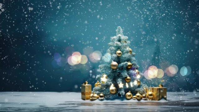 christmas celebration with christmas tree with gifts box. with cartoon style. seamless looping time-lapse virtual video animation background.