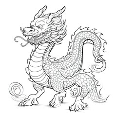 Chinese Dragon New Year for coloring page. AI Generated.