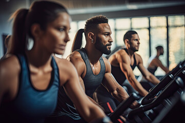 Fototapeta premium Athletes Using Treadmills in Modern Fitness Center