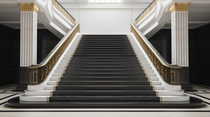 Luxurious marble staircase with glossy, sharp-focus steps. High-end, modern, and elegant interior...