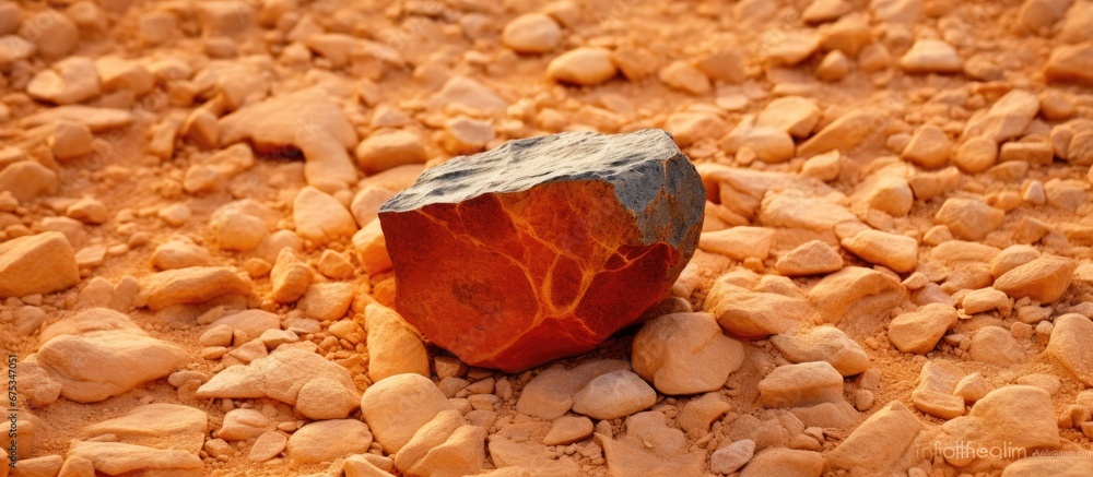 Poster the abstract design of the orange colored stone with its unique texture and rough edges stands out a