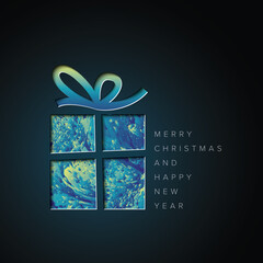 Minimalistic dark Christmas card with christmas present box