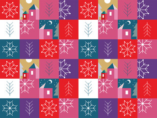 Winter geometric pattern, in holiday colors. Geometric shapes, seamless pattern, for packaging and other products. Vector drawing, design elements.