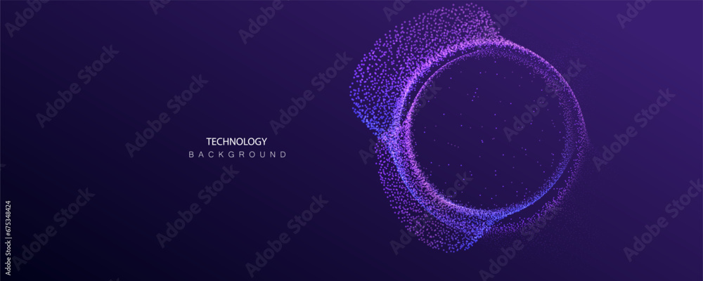 Poster technology banner for web. particles dots big data neon background. artificial intelligence futurist