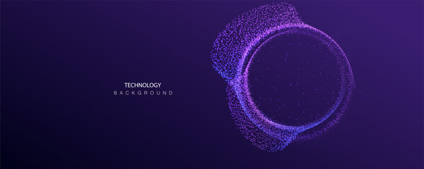 Technology banner for web. Particles dots big data neon background. Artificial Intelligence futuristic circles connect design. Cyber round concept.