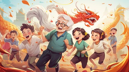 Celebrating Chinese Dragon New Year illustration. AI Generated.