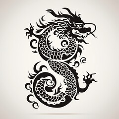 Chinese Dragon black silhouette icon isolated on white background. AI Generated.