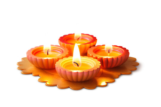 Beautiful colorful Indian Diwali Burning Diye lamp isolated on a transparent background, Generative AI