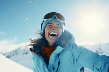 Snowy Summit Selfie: A Winter Sports Enthusiast Captures a Moment on the Mountain Top, ai generative