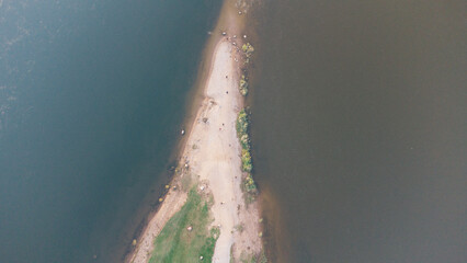 River Neris and Nemun confluence in Kaunas Lithuania. Drone aerial city and nature view. Kauno...