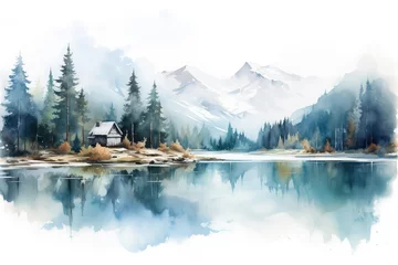 Poster Górski krajobraz nad jeziorem.  © Bear Boy 