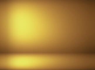 Gold empty room illuminated diffused light from side.