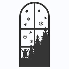 Merry Christmas silhouette night scene landscape