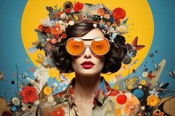 Nowoczesna kolorowa kobieta z kwiatami we włosach. 