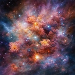 cosmic bouquet of flowers, radiant nebula, star clusters and gas clouds shining brightly, celestial, otherwordly, abstract, space art