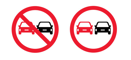 Non overtaking for cars signboard. Stop, prohibition sign. Traffic, vehicle car symbol. No overtaking. Forbidden icon. Overtaking is prohibited.
