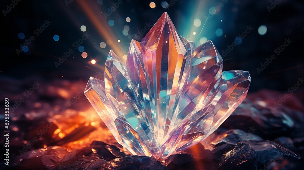 Poster Giant crystal, refracts ethereal hues, harmonizes with cosmos.