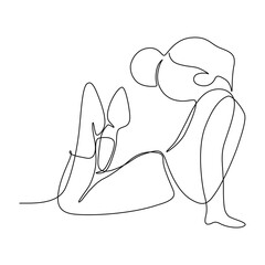 Little girl doing a gymnastic exercise while lying down. International day of kids yoga. .Editable stroke. Vector