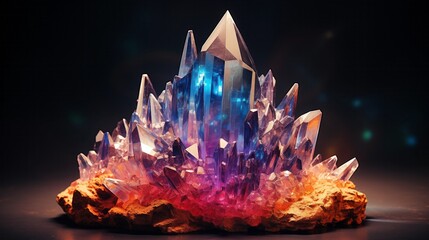 Fototapeta na wymiar Giant crystal, refracts ethereal hues, harmonizes with cosmos.