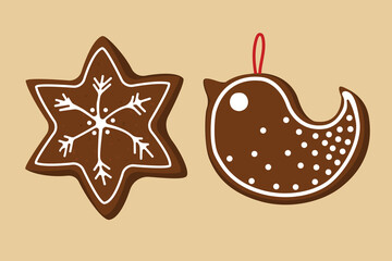 Christmas gingerbread - star and bird