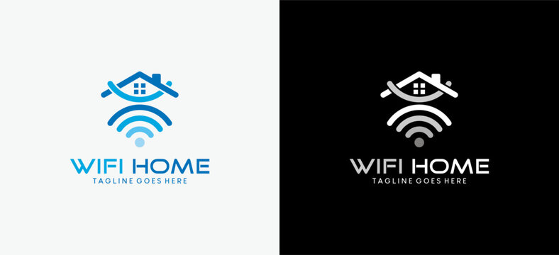 Smart home wifi logo design, vector illustration of internet signal technology house roof symbol