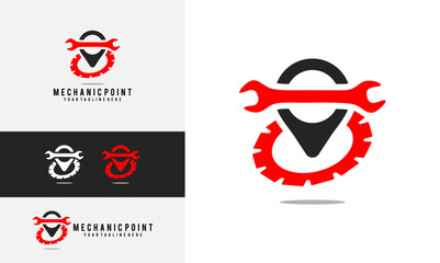 Fototapeta premium mechanic point logo design. point and mechanic logo, simple design vector illustration. good for use in mechanical businesses