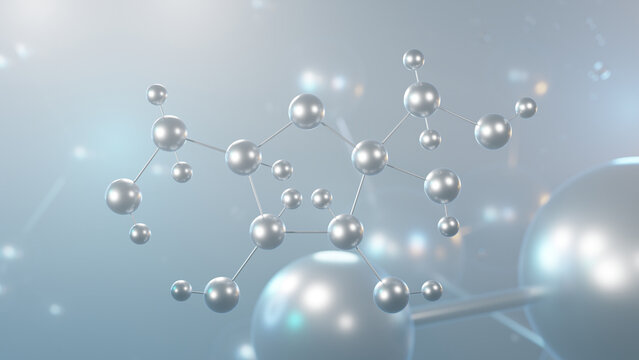fructose molecular structure, 3d model molecule, beta-d-fructofuranose, structural chemical formula view from a microscope