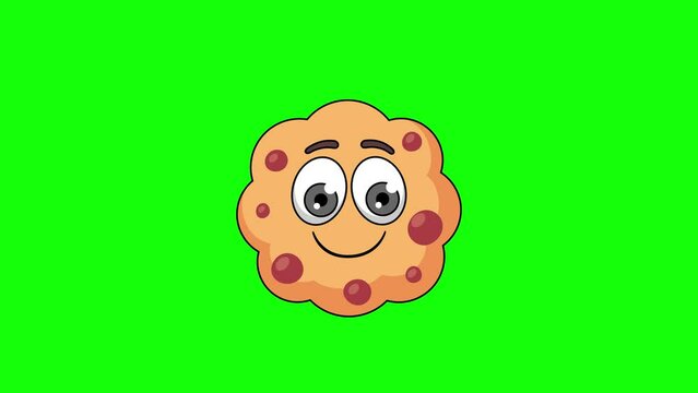 chocolate chip cookie emoticon emoji with a face savoring food, cartoon animation
