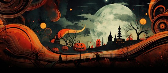 The abstract and grunge background design on the Halloween themed poster combines vibrant colors space inspired patterns and painted textures to create a unique artistic card that effortles - obrazy, fototapety, plakaty