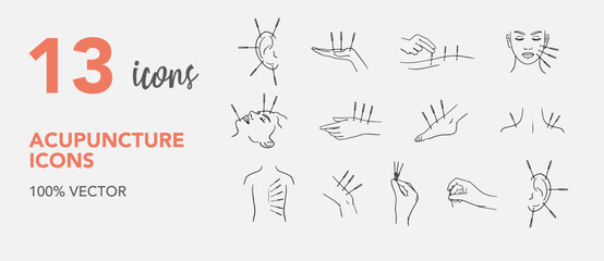 Acupuncture and needles vectors icon, thin line web icon set, vector illustration - obrazy, fototapety, plakaty