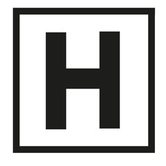 Square sign with ideogram indicating a hospital or clinic