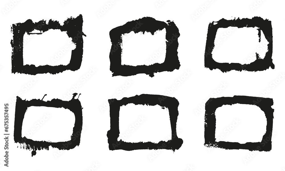 Poster grunge frame with black abstract border in square shape. dirty brush stroke with rough texture, rect