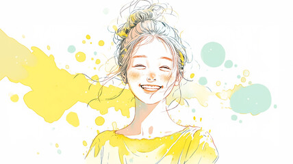 笑顔が眩しい女性の水彩イラスト