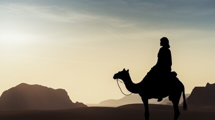 Tourist woman riding a camel in the desert