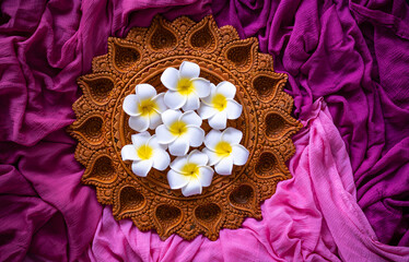 Hindu festival Diwali special background, Diwali Diya with flowers on a colourful background